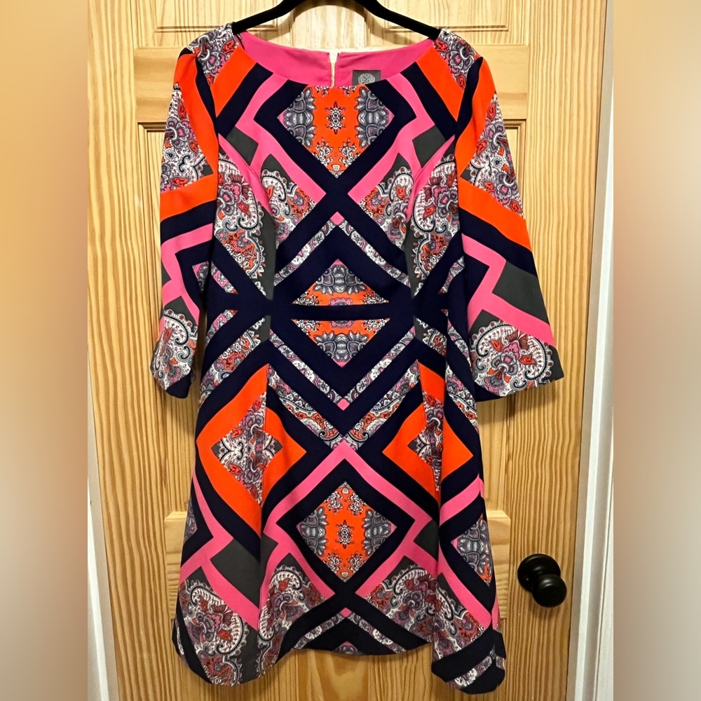 Vince Camuto, Women's Size 10, 3/4 Sleeve Shift Dress, Paisley/Geometric Design